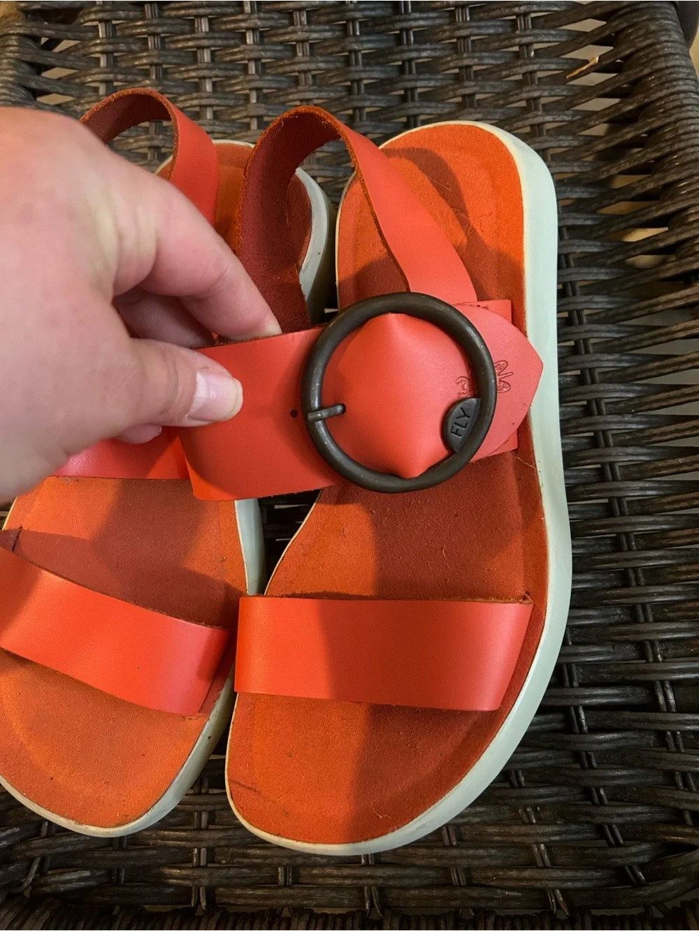 Orange Buckle Strap Sandals London fly leather